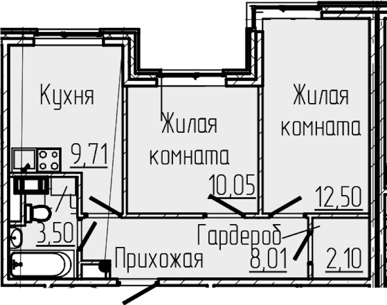 2-комнатная квартира 45.87 м², 1/8 эт., ЖК «SERTOLOVO PARK»